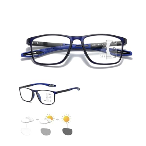 Genérico Gafas De Lectura Bifocales Progresivas Fotocromáticas Inteligentes Deportivas,Gafas De Presbicia Con Antiluz Azul,Gafas Ultraligeras De Lectura Con UV Para Hombres Y Mujeres(Azul,1.5x)