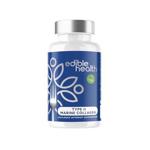 Edible Health Hydrolysed Marine Collagen Type II Capsules – 1025mg with Hyaluronic Acid & Vitamin C, High Strength Skin & Joint Support – 60 Caps