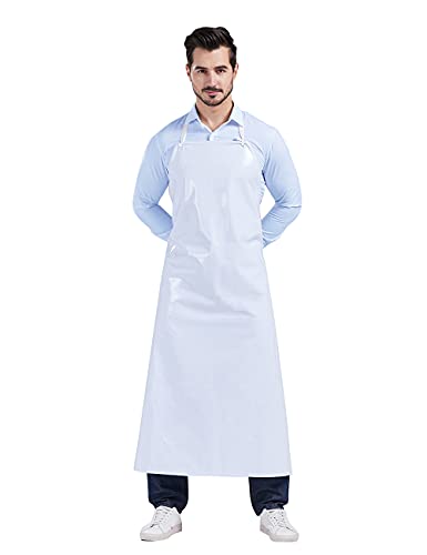 Nanxson Delantal impermeable para hombre Fábrica de carnicero que lava el delantal de trabajo ajustable CF3113 (L, Blanco)
