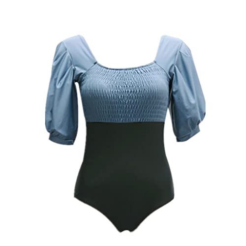 Swimsuit one piece femmes bleu avec drapé plissé et grand dos nu