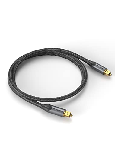 Vention Digital Optical Audio Cable Nylon Braided Fiber, Slim Metal Case, Gold Plated Plug, 6.6 Ft Toslink Fiber Optic Audio Cable For Sound Bar Tv Ps4 Samsung Vizio Bose Lg #TOP6