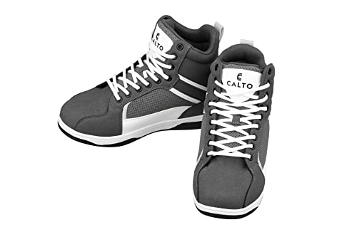 CALTO Men's Invisible Height Increasing Elevator Trainer Shoes - Grey/White Lace-up Fashion High-Top Sneakers - 3.2 Inches Taller - S3721 - Size 8 D(M) US4