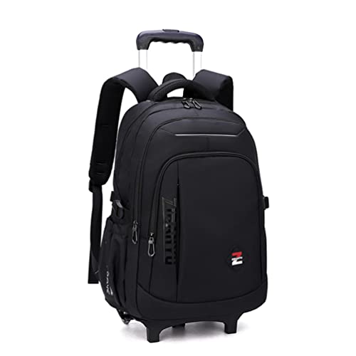 EKUIZAI Mochilas de cor sólida para meninos para escola secundária, escola primária, atividades ao ar livre, mochila com rodinhas, Preto puro - A, 2-Wheels, Mochilas Daypack