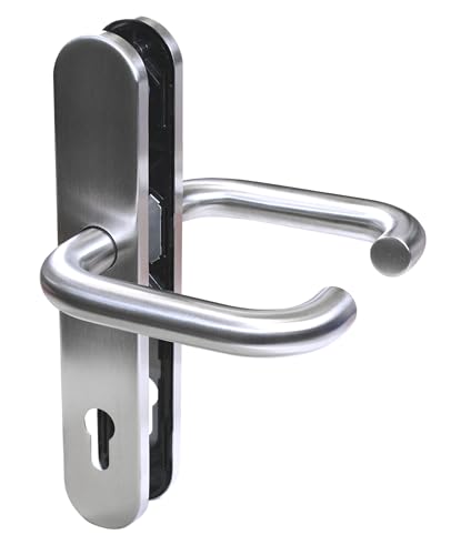 SN-TEC BKS Rondo WDL Objektbeschlag Langschild Drückergarnitur Klasse 4, Edelstahl, U-Form, mit Hochhaltefeder, Vierkant 8mm, zugelassen nach EN 1906, B-70020-60-0-8 (92mm Entfernung, 8mm Vierkant)