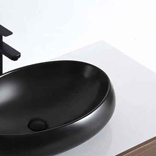 Image of Designer Counter Top Wash Basin | Tabletop Ceramic Bathroom Sink | Wash Basin Over Counter | Wash Basin For Bathroom, Living Room (24 x 15 x 6 Inch) (Matte Black)