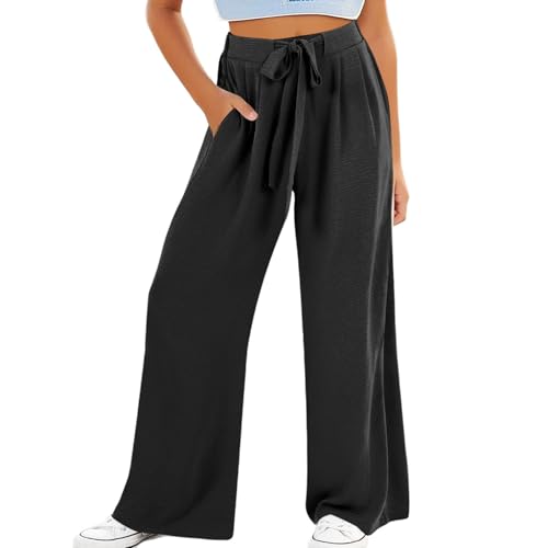 Teen Girls Aesthetic Drawstring Sweatpants Baggy Wide Leg Jogger Long Casual Pants Kids High Waist Flowy Trousers