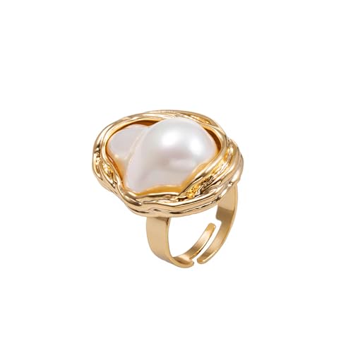 Irregular Pearl Statement Ring for Women Gold Baroque Pearl Ring Trendy Geometrical Statement Ring Fashion Wedding Jewelry