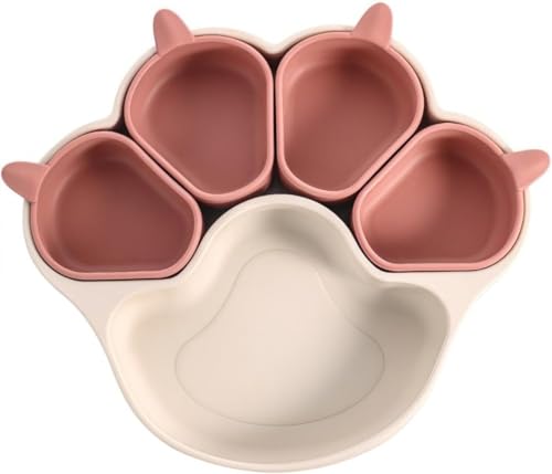 Barinoベビー食器 離乳食プレート 吸盤付き お食事 シリコン ひっくり返らない 吸盤ボウル 滑り止め 離乳食 仕切り 小皿 赤ちゃん お食事セット 出産お祝い ギフト 電子レンジ可/冷凍可/煮沸可/食洗機対応 (ホワイト,小さな赤い皿4枚)