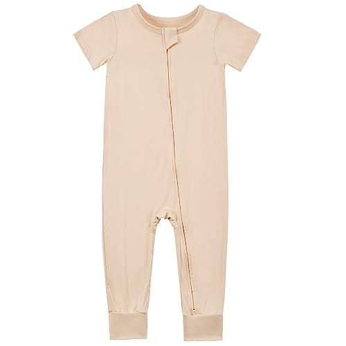 Image of Aablexema Baby Romper Bamboo Rayon Short Sleeve Footless Pajamas 2 Way Zipper Summer Jumpsuit Outfit