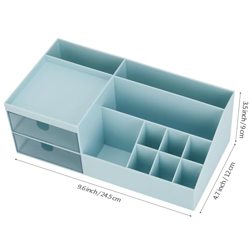 Image of LETURE Desk Organizer, Cosmetic Makeup Vanity Organizer Box, Bathroom Counter Makeup Storage for Eyeshadows, Skin Care, Concealers, Powders, Nail Polish (Blue)