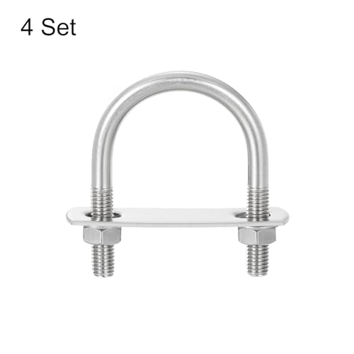 Image of uxcell Round U-Bolts, 4 Sets 44mm(1.73 inch) Inner Width 69mm Length M8 304 Stainless Steel U Clamp Bolt with Nuts and Plates, for Boat Trailer