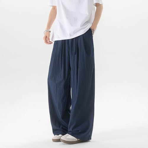 Men's Casual Pants Summer Ice Silk Imitation Linen Drape Straight Wide Leg Mopping Trousers for Everyday3