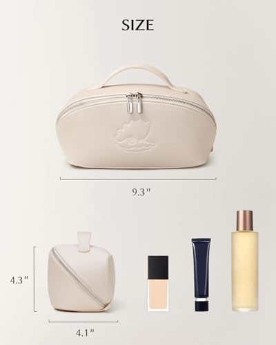 Image of EACHY Travel Makeup Bag, Large Capacity Cosmetic Bag for Women, Waterproof PU Leather, Flat Open Portable Toiletry Bag for Skincare, Brushes & Travel Essentials
