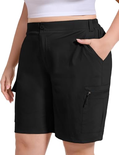 FOREYOND Women's Plus Size Golf Shorts Quick Dry 9'' Hiking Cargo Shorts Athletic Casual Summer Bermuda with Pockets