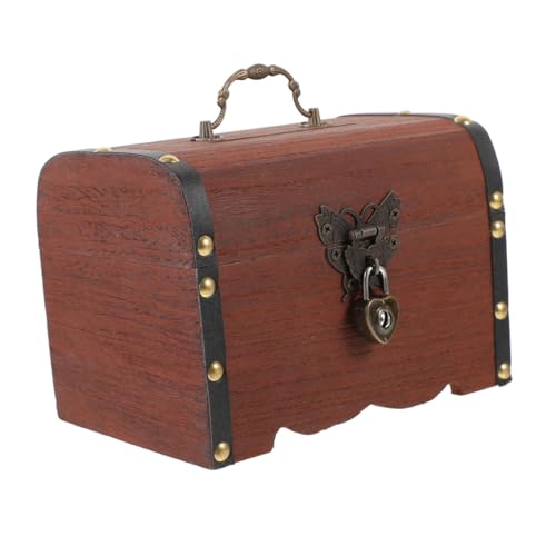 Lurrose Cofre del Tesoro de Madera Vintage con Cerradura Segura Caja de Ahorro y Joyería para Hogar Diseño Retro Decorativo