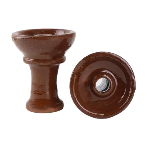 Egyptian Handmade Clay Phunnel Hookah Bowl - Thick Premium Material/Heat Resistance Shisha Nargila Bowl - Big Could for Better Hookah Smoking Session- Medium Size 3.5"" H x 3"" D, Brown