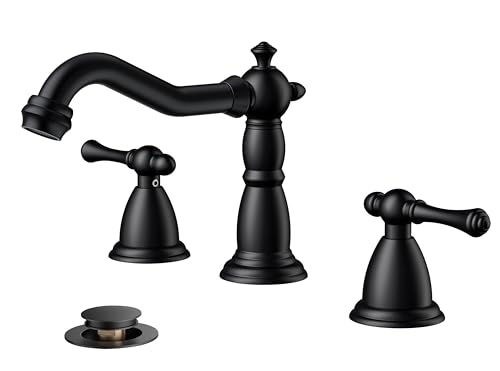 FORIOUS Matte Black 3-Hole Bathroom Faucet with Pop-Up Drain