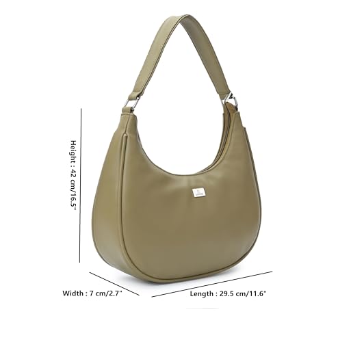 Image of K London Vegan Leather Half Moon Handbag for Girls Suitable for Party, Travel & College Shoulder Bag (Light Green)