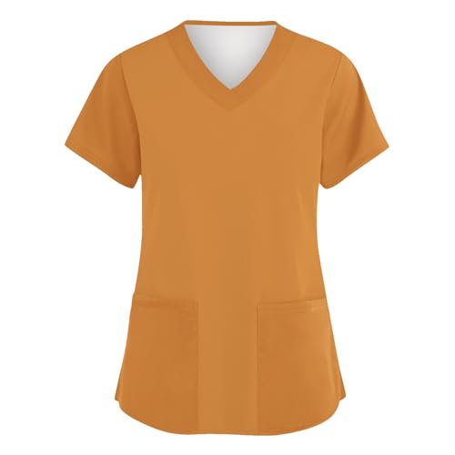 Generisch Kassaks Frauen Pflege Uniformen Kurzarm Schlupfkasack Locker Medizinische mit Taschen Altenpflege Kasack Gelb XXL