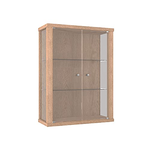 K-Möbel Hängevitrine Glas (80x60x25cm) - Made in Germany - Glasvitrine hängend mit 2 höhenverstellbaren Glasböden aus ESG in Winchester Eiche - Schrank mit Glastüren - Wandvitrine - Cabinet