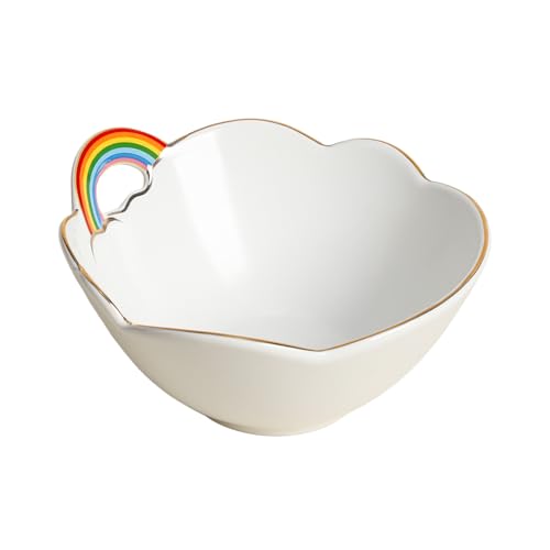 WAIT FLY Rainbow and Cloud Ceramic Salad Bowl, Dessert Bowls, Serving Bowls for Cereal Soup Snacks Appetizer-White-5.5 Inch