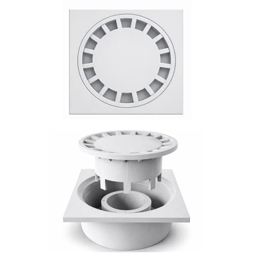 Sumidero Sifónico Vertical PVC 15 x 15 cm con Rejilla Extraíble Antiolores Desagüe Exterior para Patio Terraza y Jardín Alta Resistencia Fácil Limpieza Fluvia