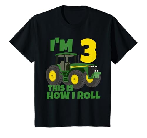 Bambino Farm Green Tractor Terzo Compleanno Festa Farmer Boy 3 Anni Maglietta