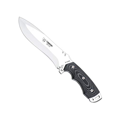 Cudeman Cuchillo 299-B Boina Verde Español hoja de acero Böhler N-695 de 18 cm y empuñadura de micarta negra de 13,5 cm para caza, pesca, supervivencia y bushcraft + Portabotellas regalo