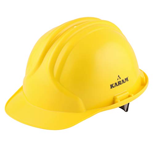 Image of KARAM PN581 Safety Industrial Helmet for Men | Light Weight with Ratchet Type Adjustment | Comfortable Fit & Durable Hard Hat | EN Certified | Yellow