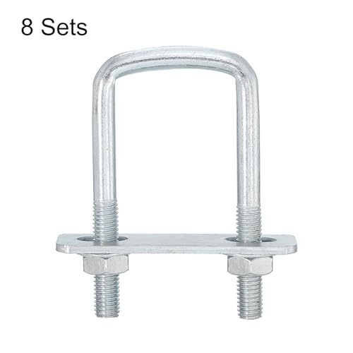 Image of uxcell Square U-Bolts, 8 Sets 35mm Inner Width 80mm Length M8 Zinc-Plated Carbon Steel U Clamp Bolt with Nuts and Plates, for Boat Trailer
