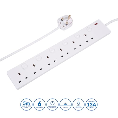 Pro Elec plpl12947 5 m 6 Gang Individually Switched Extension Lead - White
