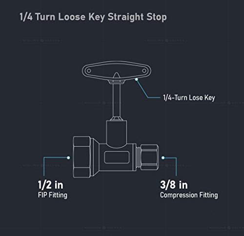 Image of Midline Valve 92112QS-OM-5 Water Supply Stop Valve with Quarter Turn Control Key; Straight Shut-off for Toilet, Sink, Dishwasher; 1 /2'' FIP x 3 /8'' Compression ; Chrome Plated Brass (5 PK)