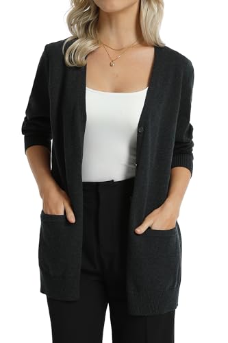 QUALFORT Women's 100% Cotton Midweight V-Neck Button Down Cardigan Sweaters with Pockets