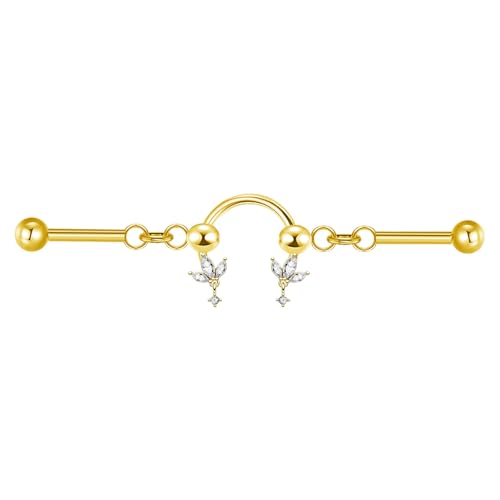 Gojewen Industrial Bars 1,2mm Chirurgenstahl Silber Industrial Kette Barbell Schmetterling Helix Ohr Piercing Stecker 35mm