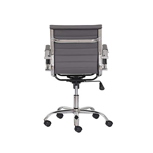 Cadeira Escritório Stripes Diretor PU Cinza Base Giratória Cromada Altura Ajustável