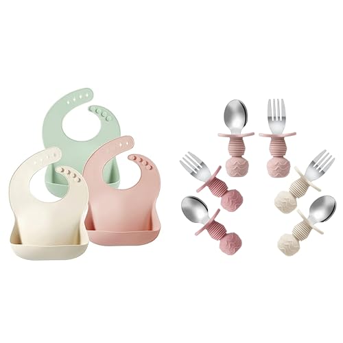 Image of PandaEar Silicone Baby Bibs & Stainless Steel Toddler Spoons Forks