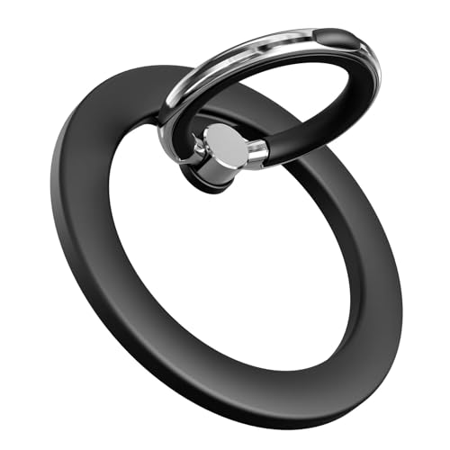 Image of RIGGEAR Magnetic Phone Ring Holder for MagSafe 2-in-1 Phone Grip and Mobile Stand Compatible with MagSafe iPhones, Cases, Android Phones (with Free Included Metal Ring) - Black