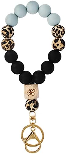 Hisuper Keychain Bracelet Silicone Bead Car Key Ring Wristlet Key Chain Bracelet Elastic Beaded Keyring Bangle KeyChains for Women Girl Beaded Keyring Wristlet House Keys Ring Holder