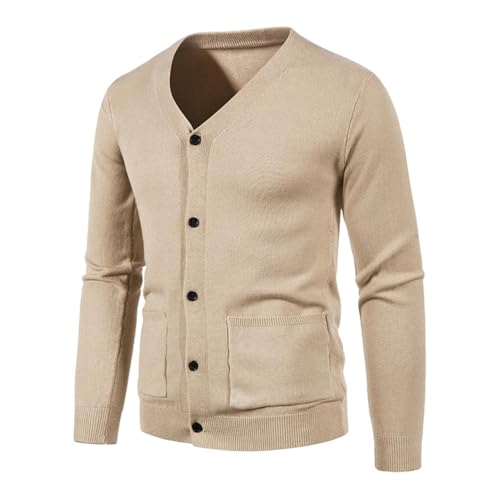 Cárdigan de punto ajustado para hombre que abriga sin abultar con elegante cuello V