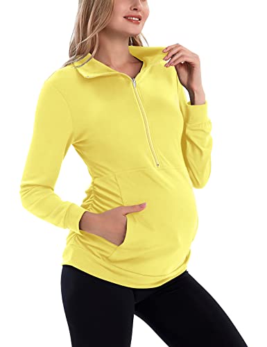 Image of GINKANA Maternity Women's Long Sleeve Shirt Half Zipper Lapel Lightweight Casual Maternity Pullover with Pockets
