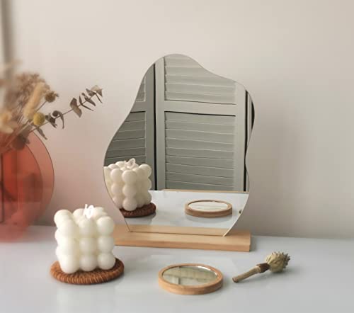 Daizysight Irregular Aesthetic Vanity Mirror Frameless, Decorative Desk Tabletop Acrylic Mirrors With Wooden Stand For Living Room, Bedroom, And Minimal Spaces Home Decor - Cloud Shape #TOP6