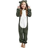Pijama para niña con capucha y orejas de oso | Mono de una pieza de forro polar con cremallera | mono de pijama para niños suave y cómodo mono de peluche cálido mono de dormir para niños, Verde
