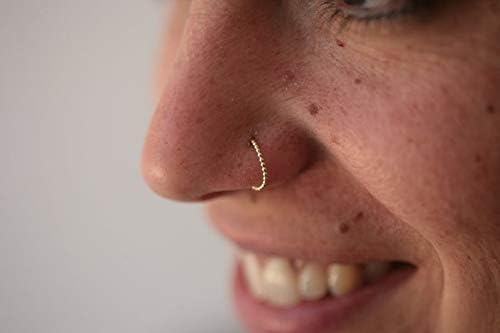 Real Rose Gold Nose Ring, 14K Solid Gold Minimalist Dots Tribal Hoop for Men and Women, Dainty Handmade Cute Simple Sleepers Huggies, Boho Piercing Jewelry, Inner Diameter: 7.5 mm, 20 Gauge - Image 7