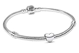 PANDORA Pulsera de mujer con dije de corazón en miniatura, conjunto romántico de joyas, lote, plata 925, símbolo del amor 21492 21 cm