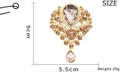 Teardrop Brooch Pin Rhinestone Flower Brooches for Women Created Crystal Brooch Shiny Vintage Gold Plated Pendant Jewellery DIY Accessory for Dress Suit