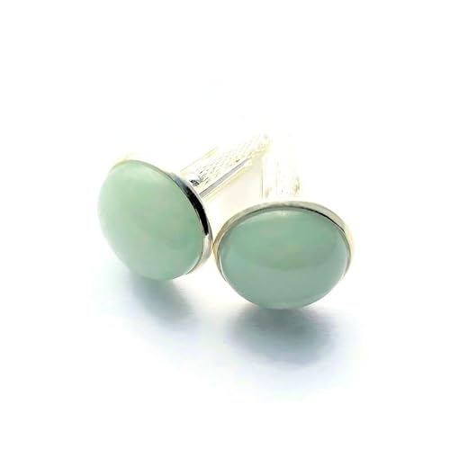 This is a picture of a product for sale called Light Green Aventurine Gemstone Silver Plated Cufflinks Man Mens accessory Fathers Day Gift