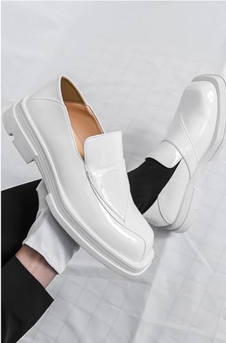 Men's Patent Leather Platform Penny Square Toe Loafers Slip-On Chunky Heel Breathable Comfort Dress Shoes for Business Daily2