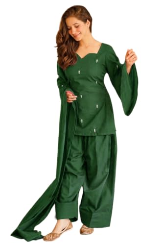 Image of ANNI Designer Women's Cotton Blend Embroidered Straight Kurta with Farshi Salwar and Dupatta | Ethnic Kurta Set for Women Stylish Indian Outfit Designer Suit Set Ethnic Clothing Collection