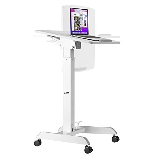 AVLT 47" Height Adjustable Mobile Workstation with Tilting Desk (3 ft 11 inches) - Foot Pedal Pneumatic Standing Desk Cart - Mobile Laptop Cart - Mobile White Cart with Brake Casters