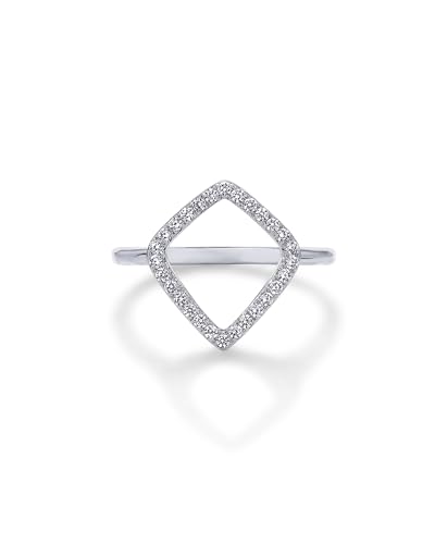 PAVOI Rhodium Plated Diamond-Shaped Geometric Ring for Women with Cubic Zirconia | Statement Ring | Size 6
